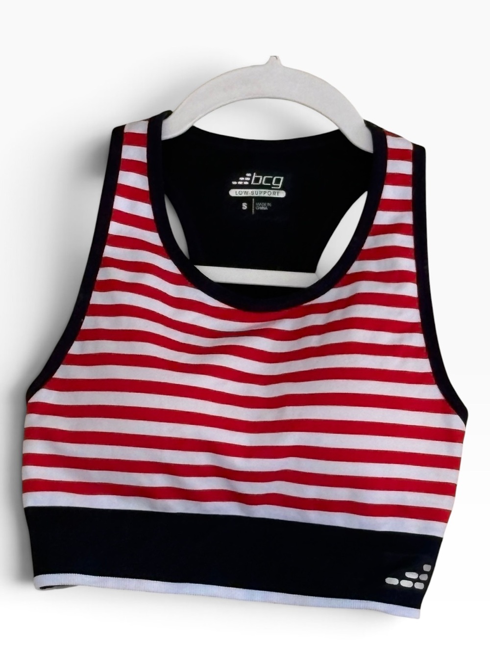 bcg Red & White Striped Racerback Low Support Sports Bra Size S